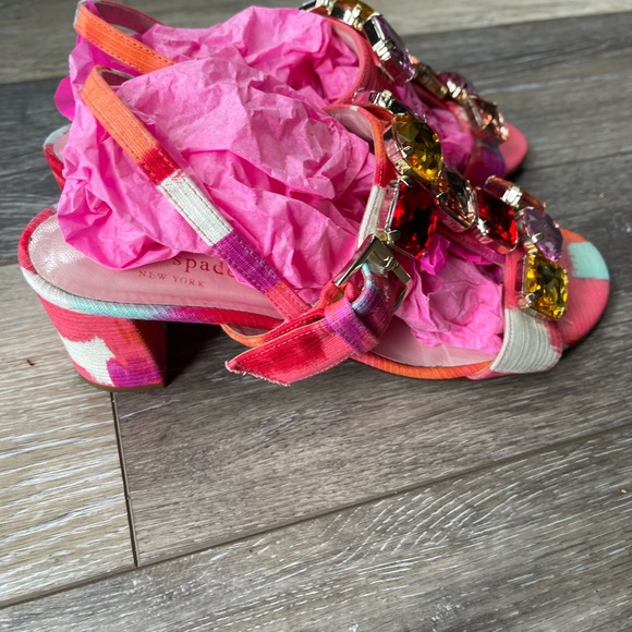 KATE SPADE Jeweled Multicolor Heels Size 7 T-Strap Block Heels - Picture 3 of 9